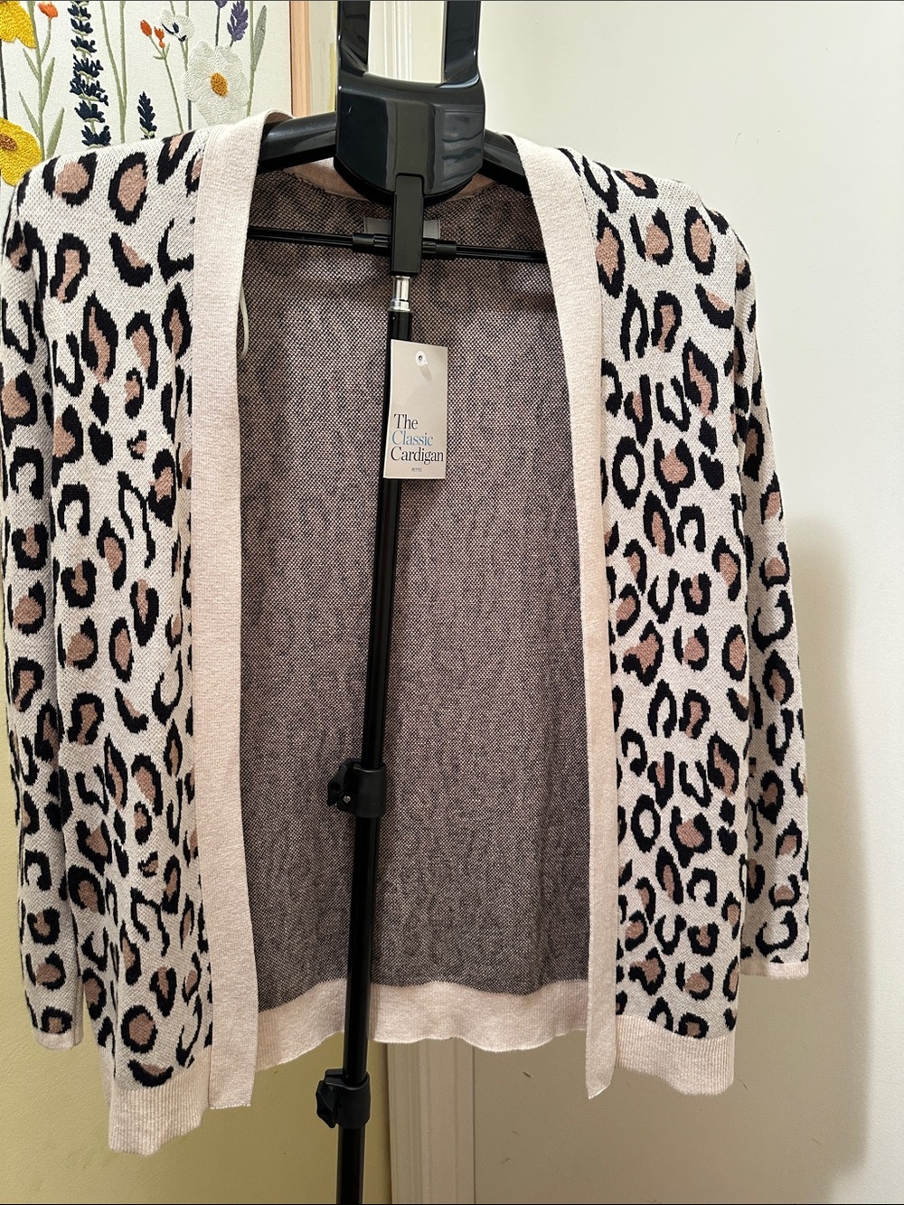 Women's Leopard Print Open-Front Cardigan - Beige/Black/Pink